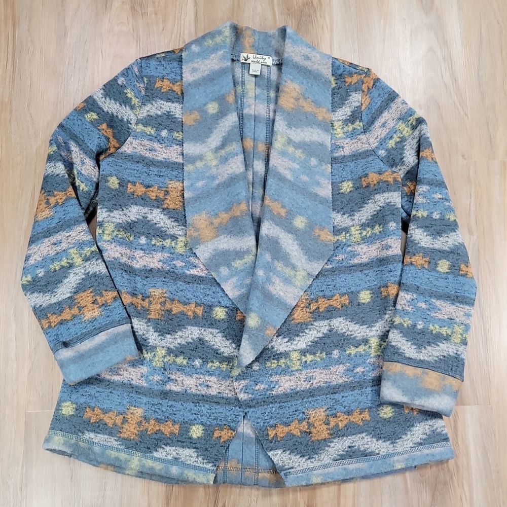 🔺️Unity World Wear Blue Fleece Open Cardigan Sweater Medium